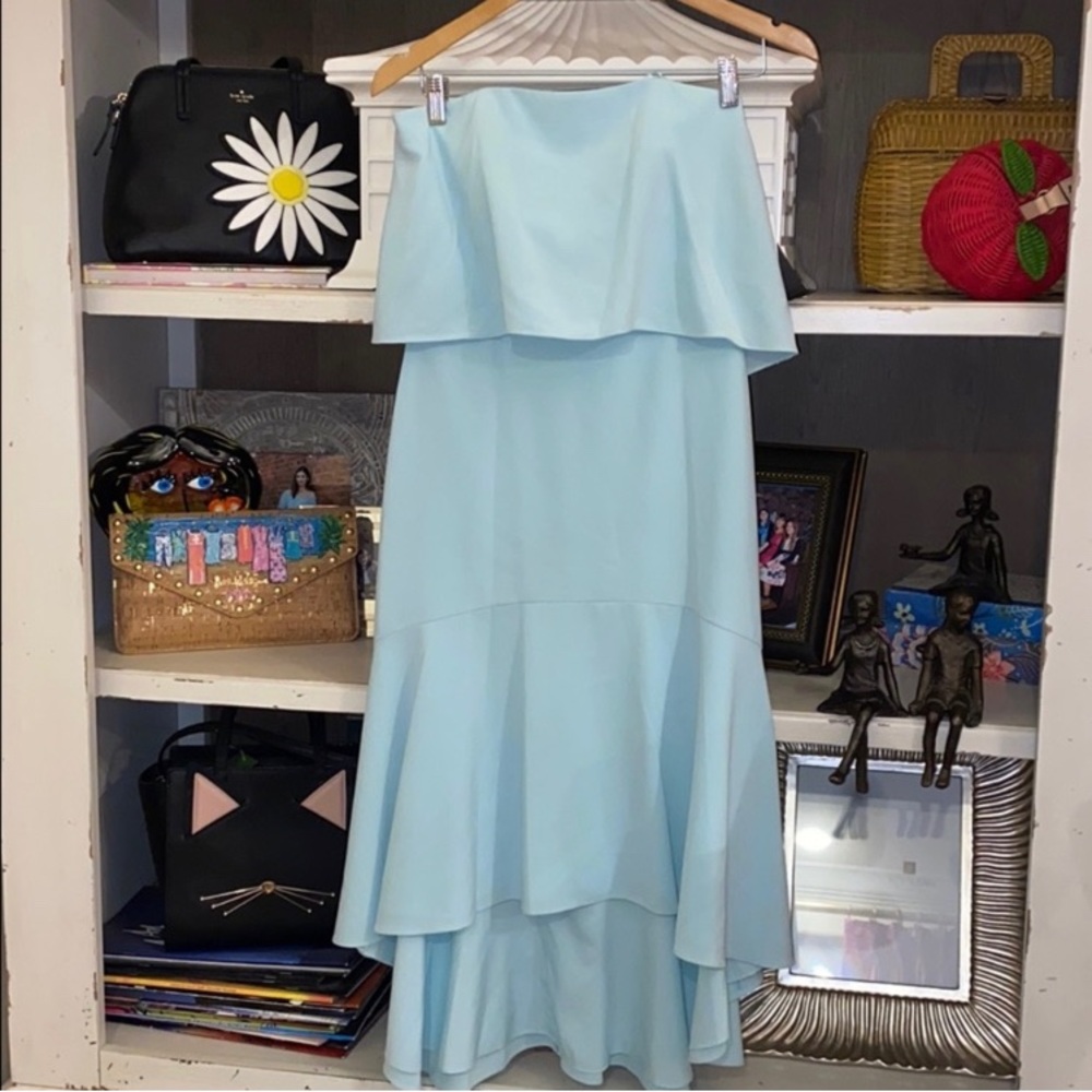 H Halston mint green strapless cocktail dress 4